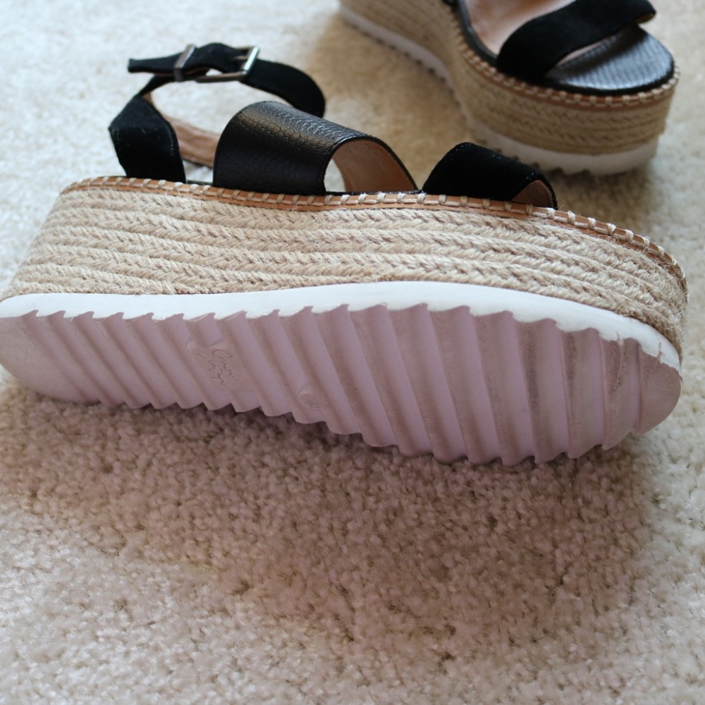 Women's Black Espadrille Platform Wedge Sandals with Ankle Strap - Picture 3 of 4